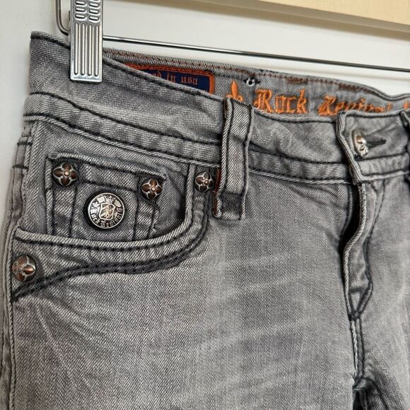 Rock Revival Celine Skinny Jeans Women 28 Gray Low Rise Embellished Denim Grunge - Picture 4 of 16